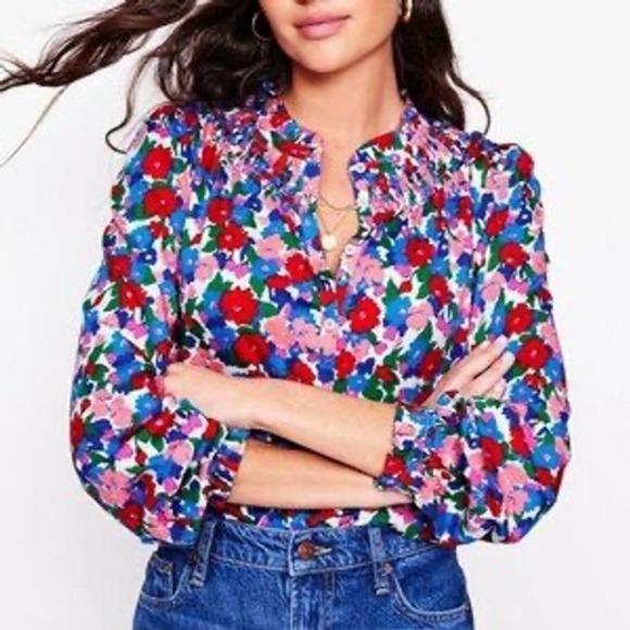 NWOT Boden | Fay Smocked Jersey Shirt Size 6 Floral Smocked Cotton/Modal - Picture 2 of 12